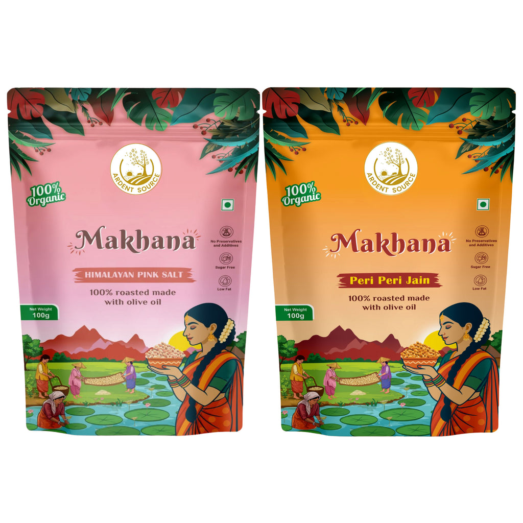 Flavoured Makhana Combo (Himalayan Salt & Peri Peri Jain),Healthy Party Snacks, Namkeen Flavour for Lotus Seeds Phool Makhana and Puffed Kernels,Tasty & Nutritious,Pack Of 2 | 200gm