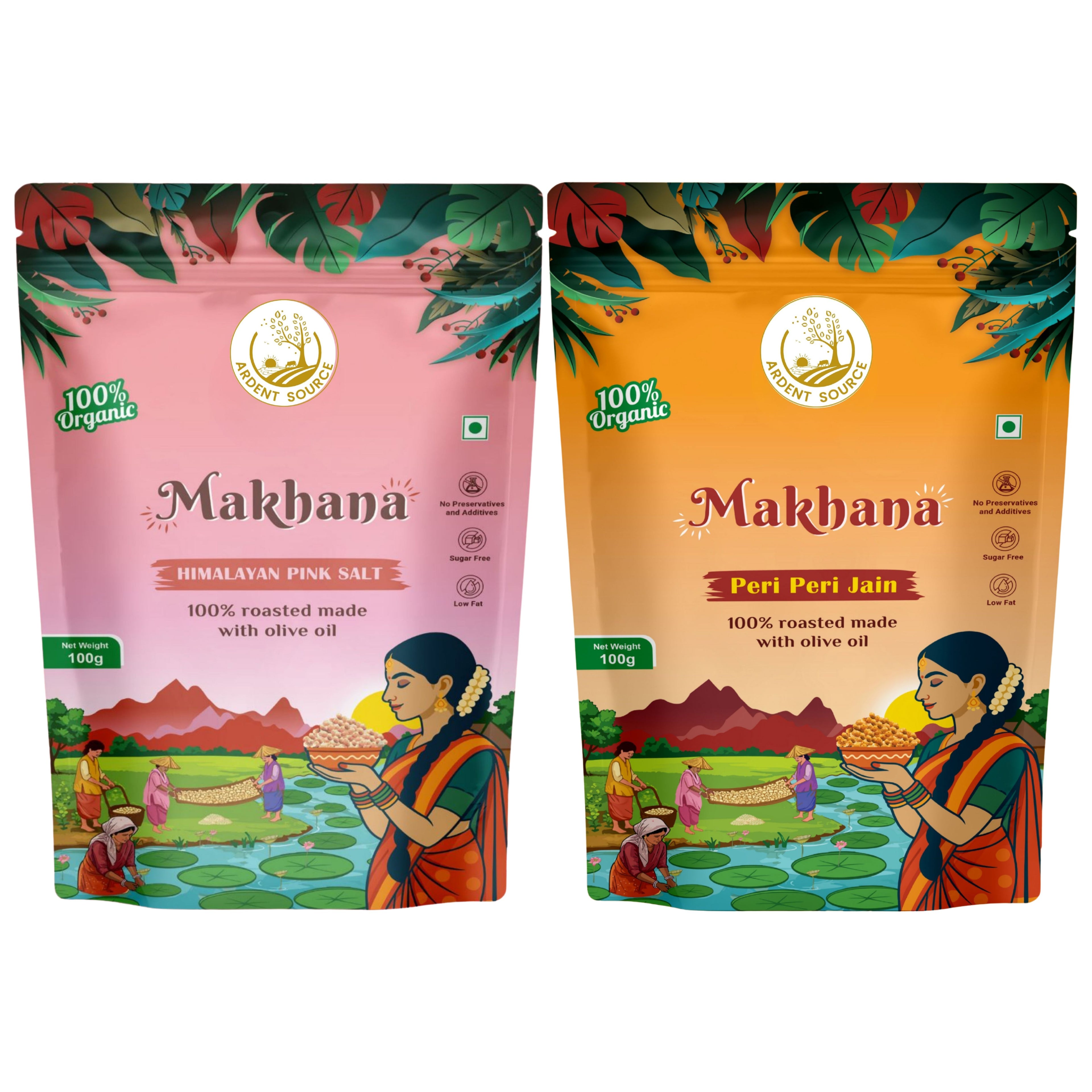 Flavoured Makhana Combo (Himalayan Salt & Peri Peri Jain),Healthy Party Snacks, Namkeen Flavour for Lotus Seeds Phool Makhana and Puffed Kernels,Tasty & Nutritious,Pack Of 2 | 200gm