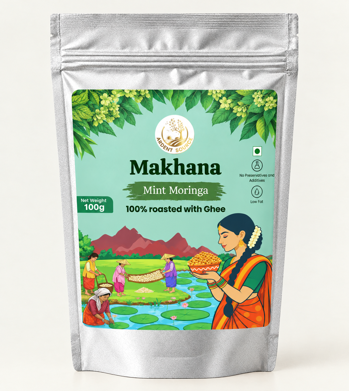 Mint Moringa Roasted Makhana (Fox Nuts) – 100g