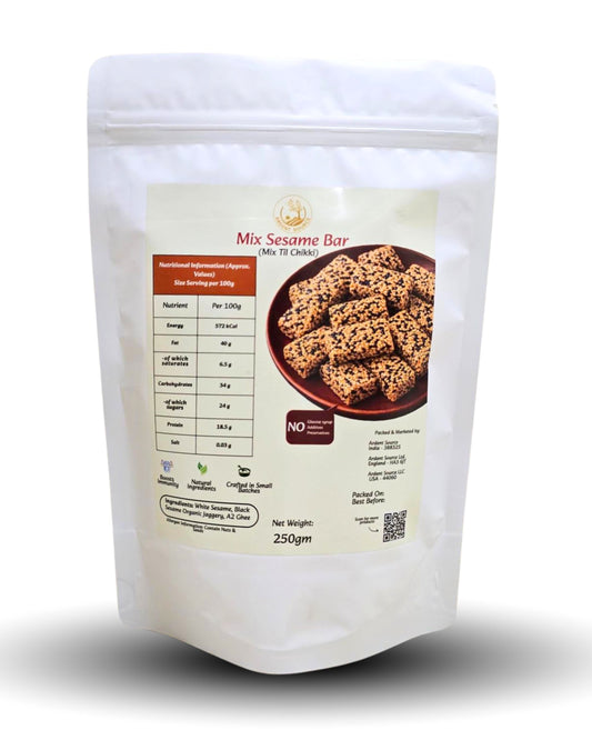 Healthy Mix Sesame Bar,White & Black Til Chikki,Calcium-Rich, Indian Snack, Til Chikki ,Superfood Sweet,Jaggery Sweet, Winter Special   250gm