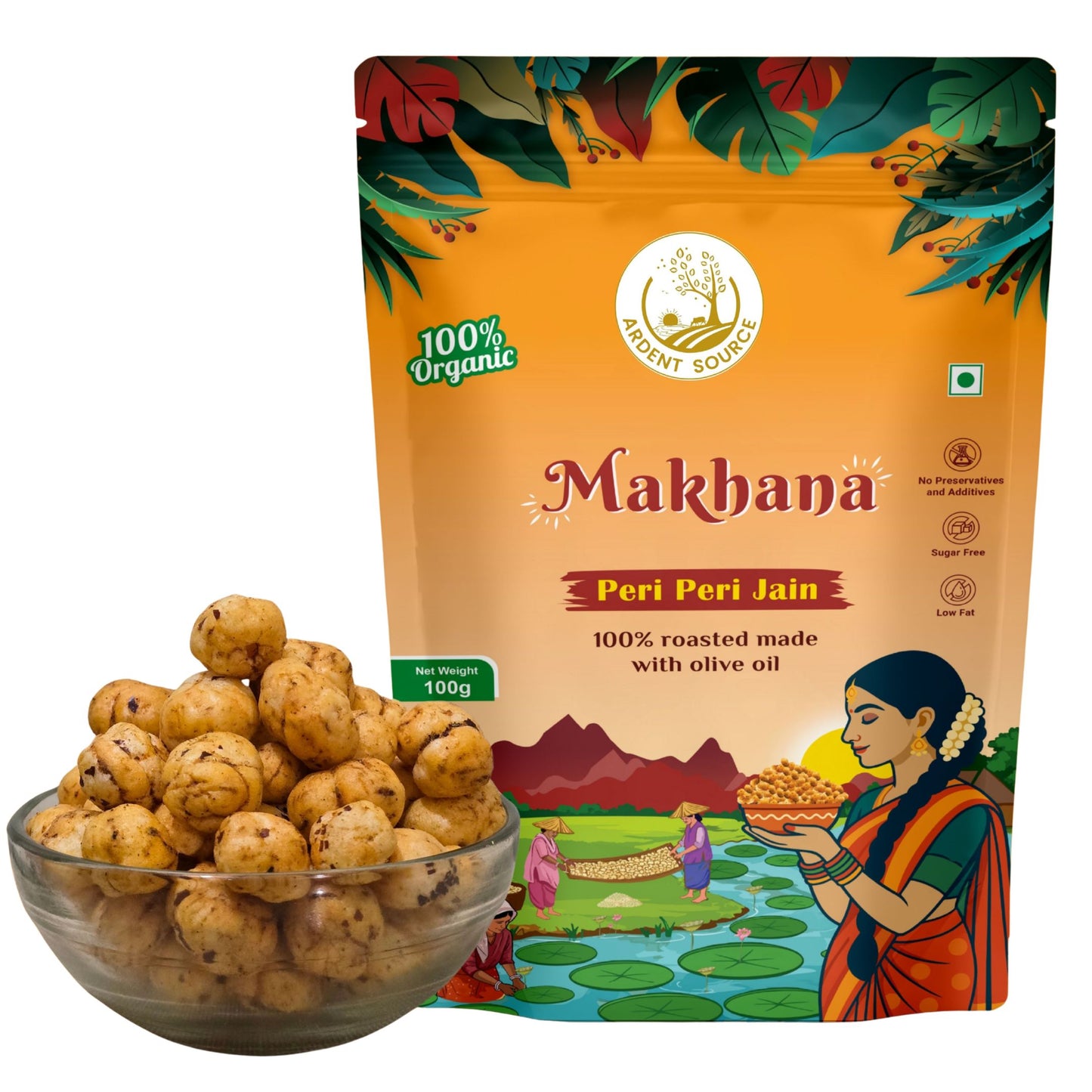 Roasted Makhana (Fox Nuts) - Healthy Snacks, Low-Calorie, High-Protein Makhana Snacks, Gluten-Free Makhana: Natural Superfood Snack | 100gm