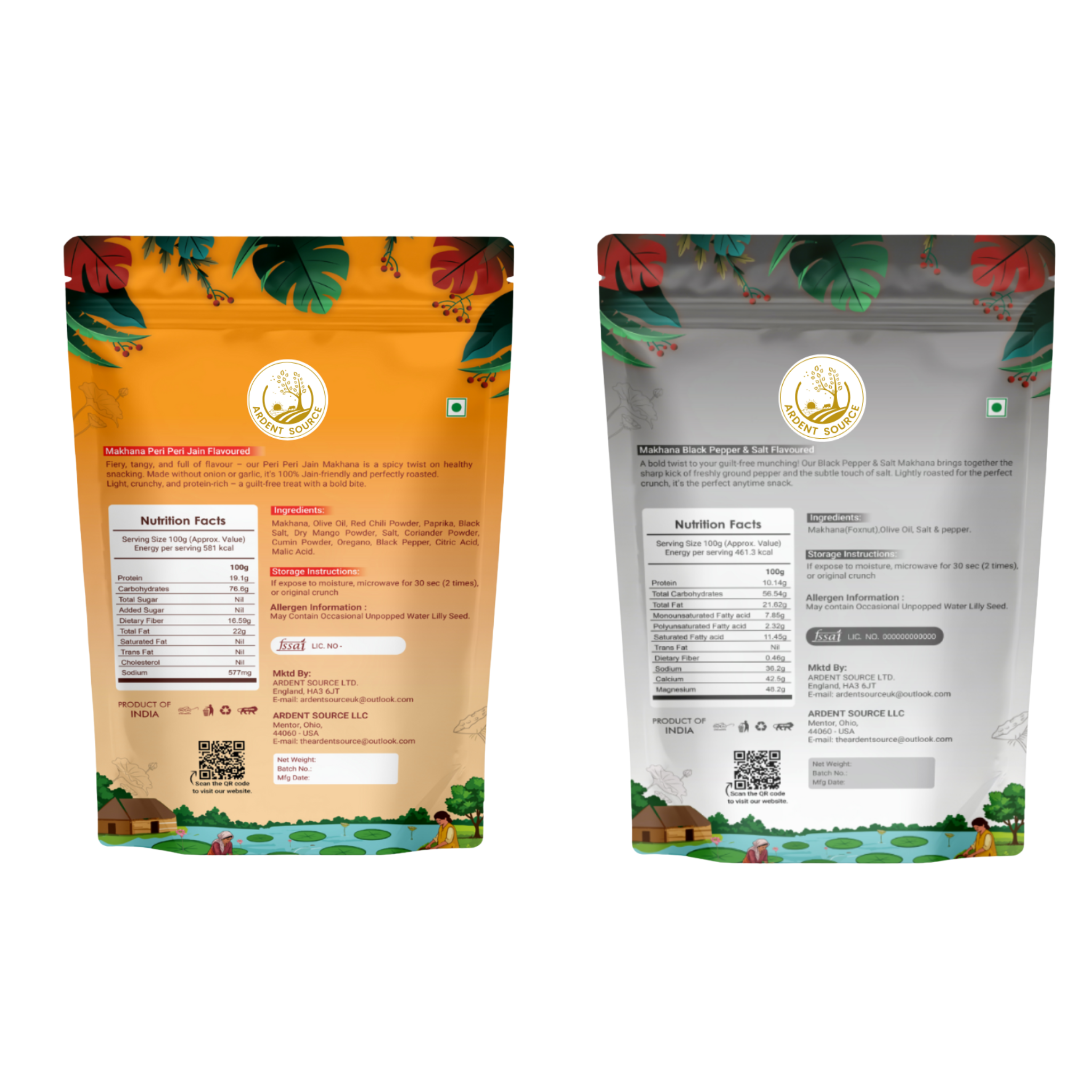 Flavoured Makhana Combo (Peri Peri Jain & Black Pepper and Salt),Healthy Party Snacks, Namkeen Flavour for Lotus Seeds Phool Makhana and Puffed Kernels, Tasty & Nutritious, Pack Of 2 | 200gm