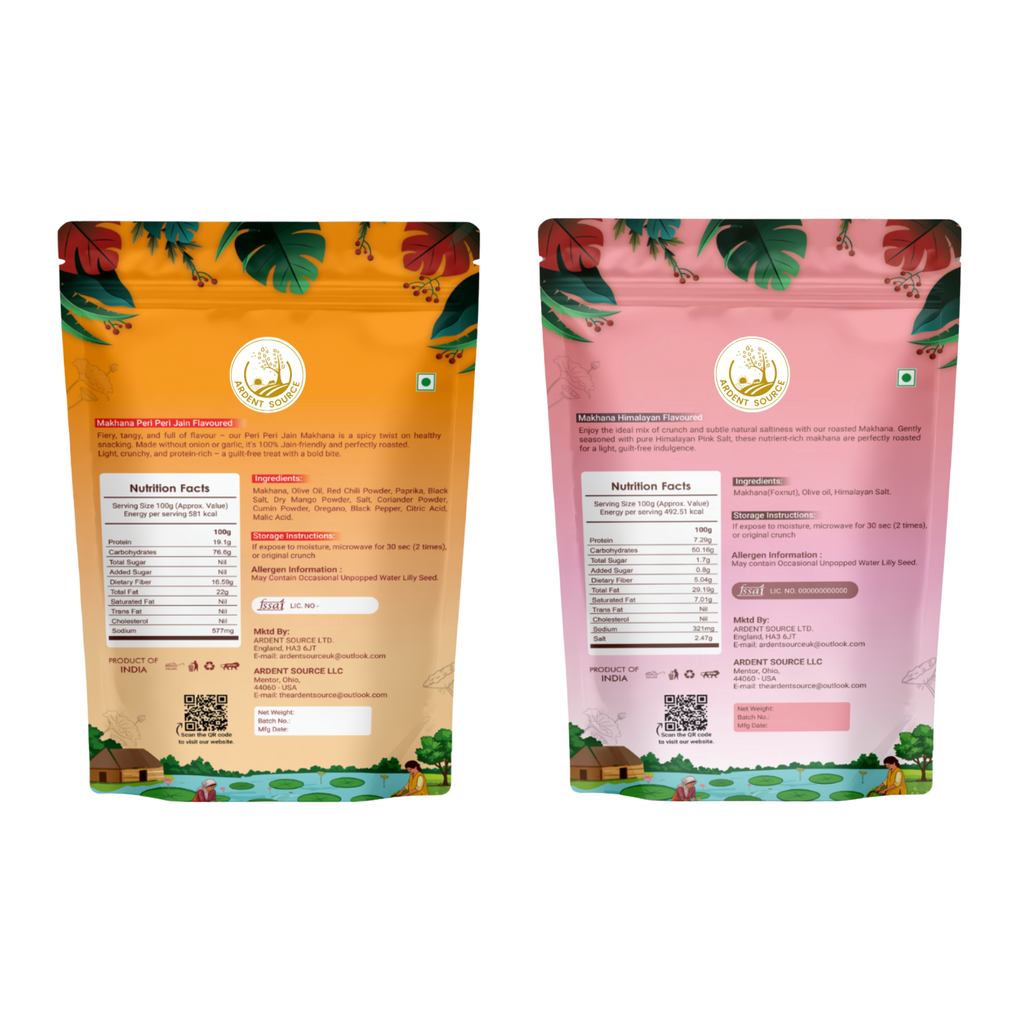 Flavoured Makhana Combo (Himalayan Salt & Peri Peri Jain),Healthy Party Snacks, Namkeen Flavour for Lotus Seeds Phool Makhana and Puffed Kernels,Tasty & Nutritious,Pack Of 2 | 200gm