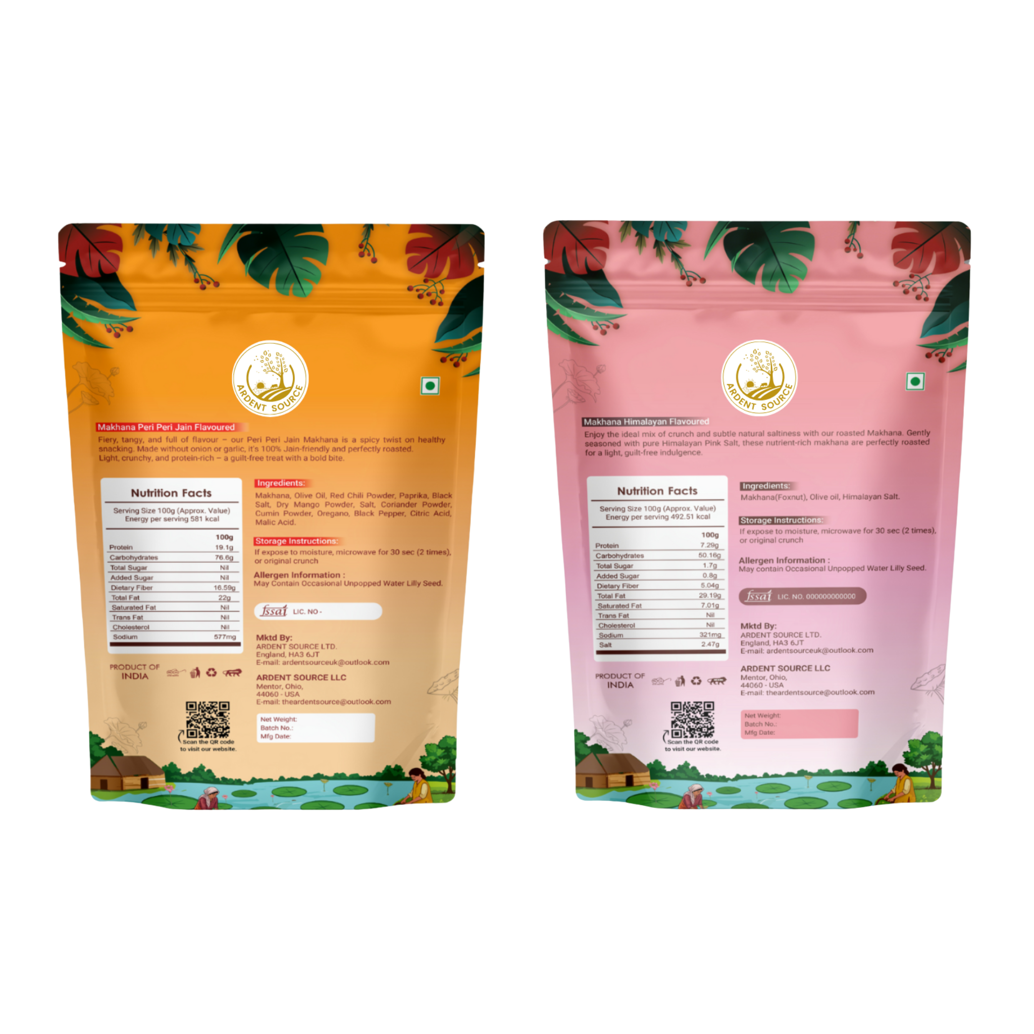 Flavoured Makhana Combo (Himalayan Salt & Peri Peri Jain),Healthy Party Snacks, Namkeen Flavour for Lotus Seeds Phool Makhana and Puffed Kernels,Tasty & Nutritious,Pack Of 2 | 200gm