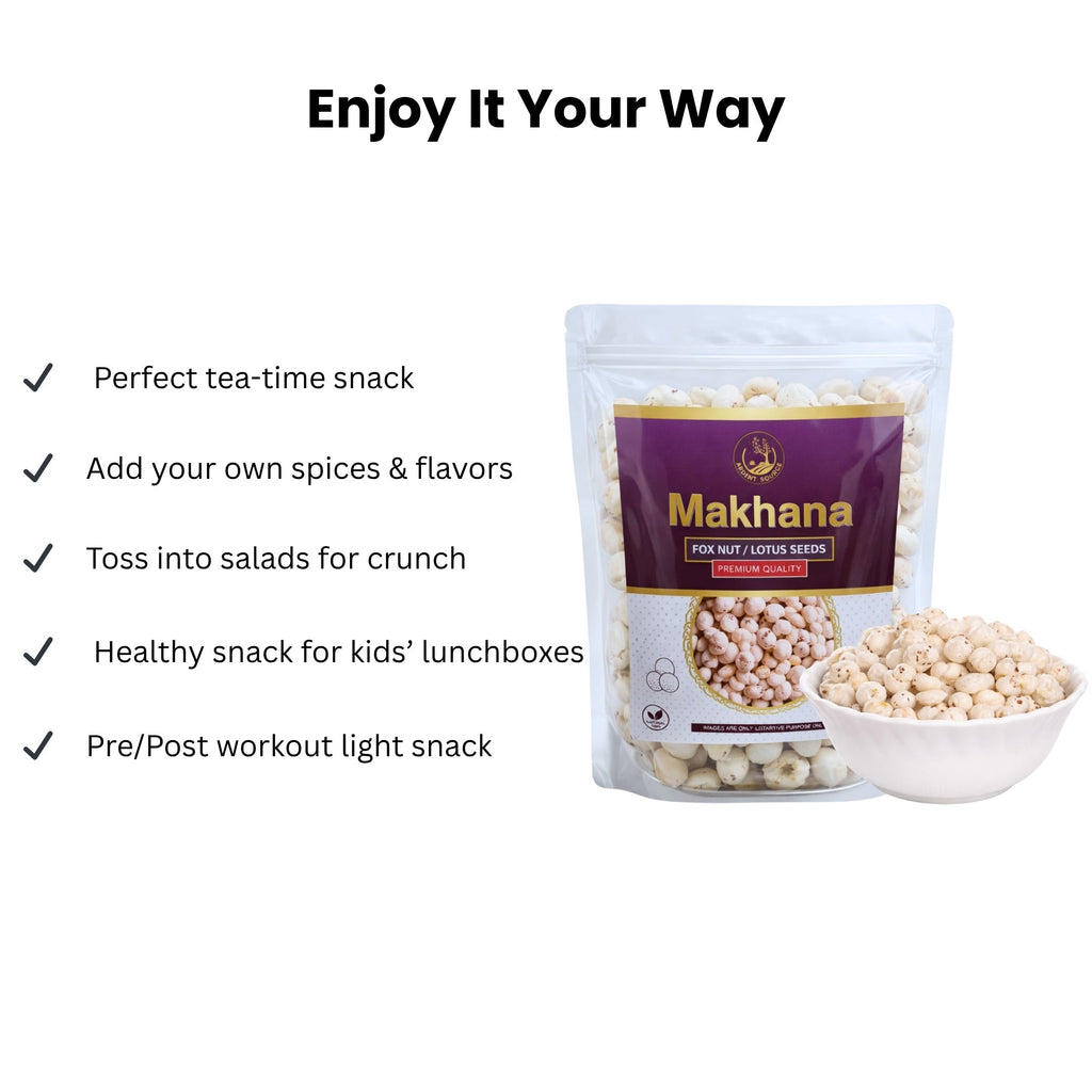 Raw Makhana,Fox Nut Lotus Seed Puffed, Gluten Free, Anti-Oxidants, MSG Free, Zero Trans Fat, No Added Preservatives and No Artificial Flavours
