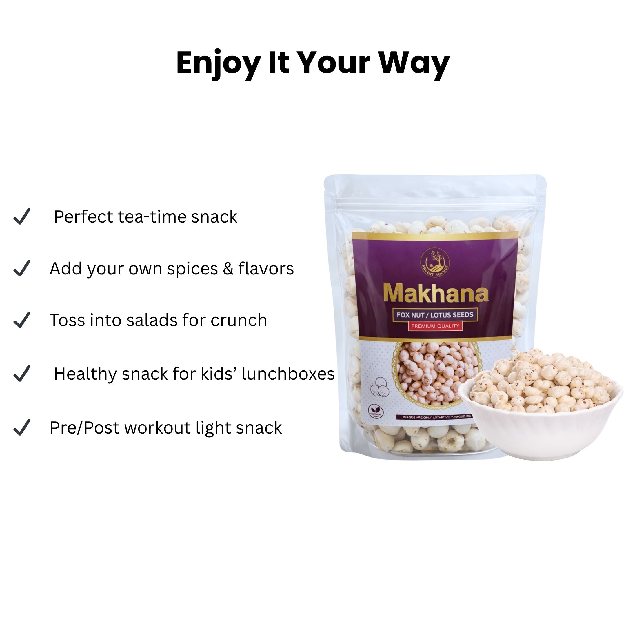 Raw Makhana,Fox Nut Lotus Seed Puffed, Gluten Free, Anti-Oxidants, MSG Free, Zero Trans Fat, No Added Preservatives and No Artificial Flavours