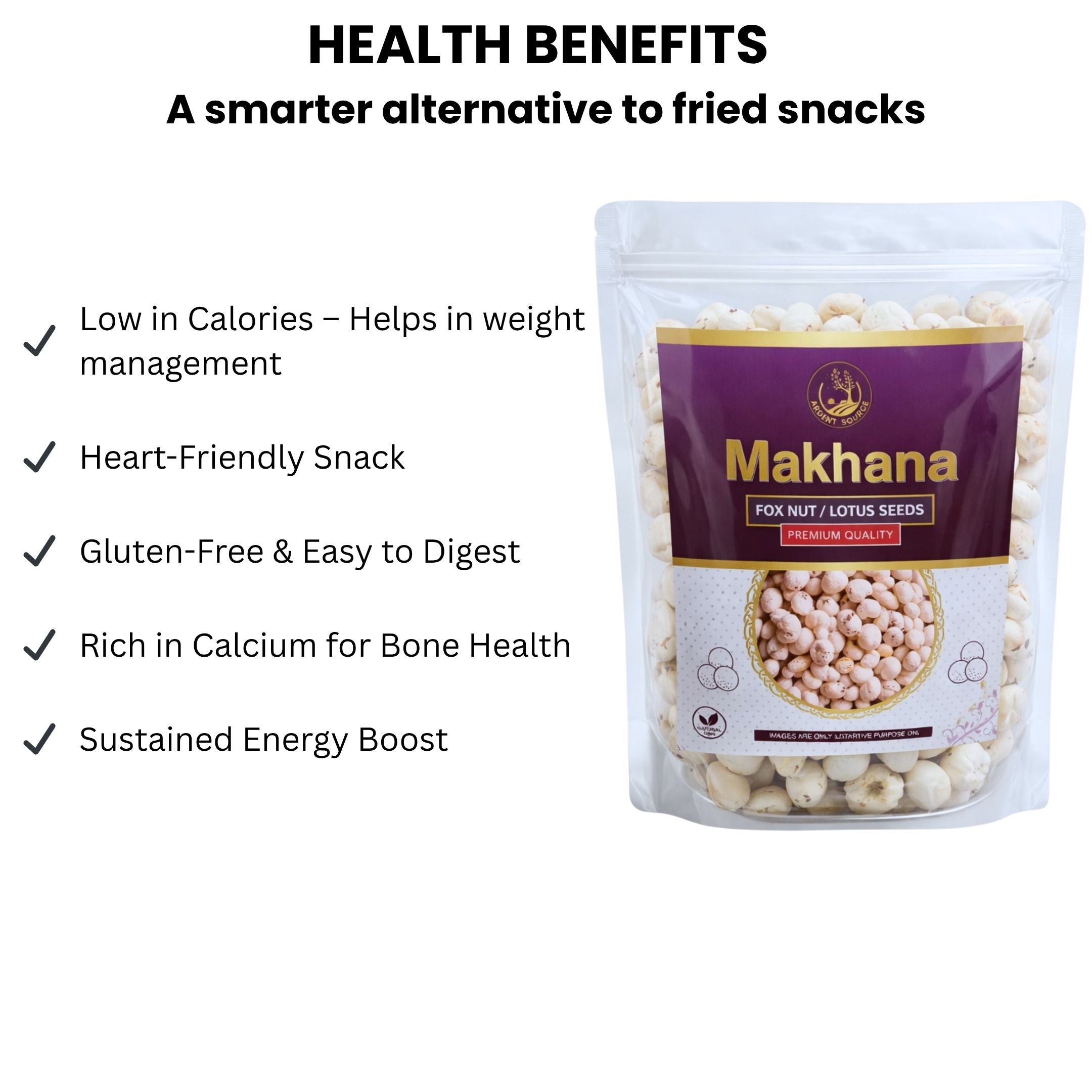 Raw Makhana,Fox Nut Lotus Seed Puffed, Gluten Free, Anti-Oxidants, MSG Free, Zero Trans Fat, No Added Preservatives and No Artificial Flavours