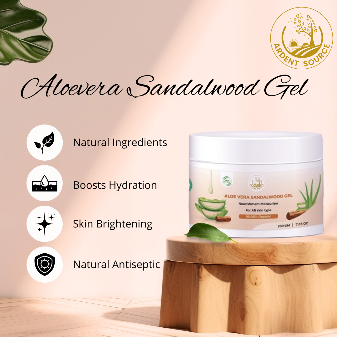 Aloe Vera Sandalwood Gel 200ml,Reduces Skin Redness, Improves Skin Tone, Reduces Dark Spots, Replenishes Skin Cells, Paraben & Sulfate Free – 200g