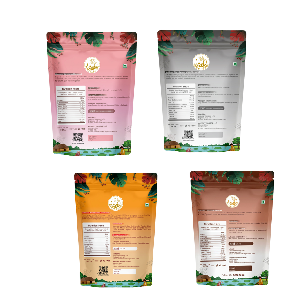 Makhana (Fox Nuts) Variety Pack,Healthy Party Snacks, Namkeen Flavour for Lotus Seeds Phool Makhana and Puffed Kernels, Tasty & Nutritious, Pack Of 4 | 400gm